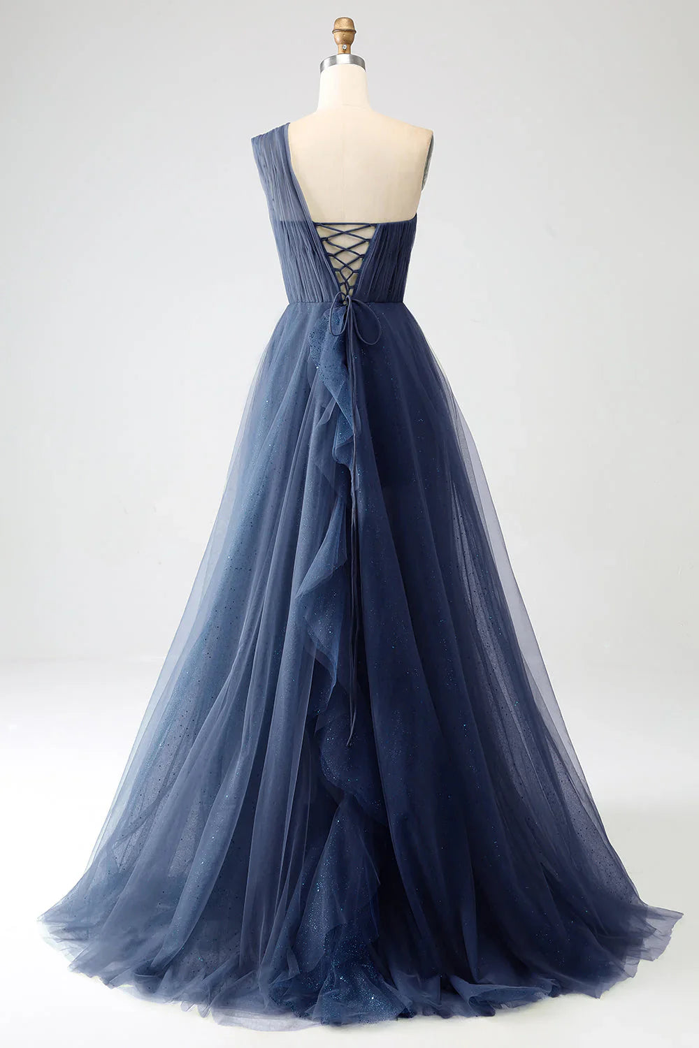 omberprom Elegant A-Line One-Shoulder Long Prom Dress Tulle With Slit Charming Evening Party Dress