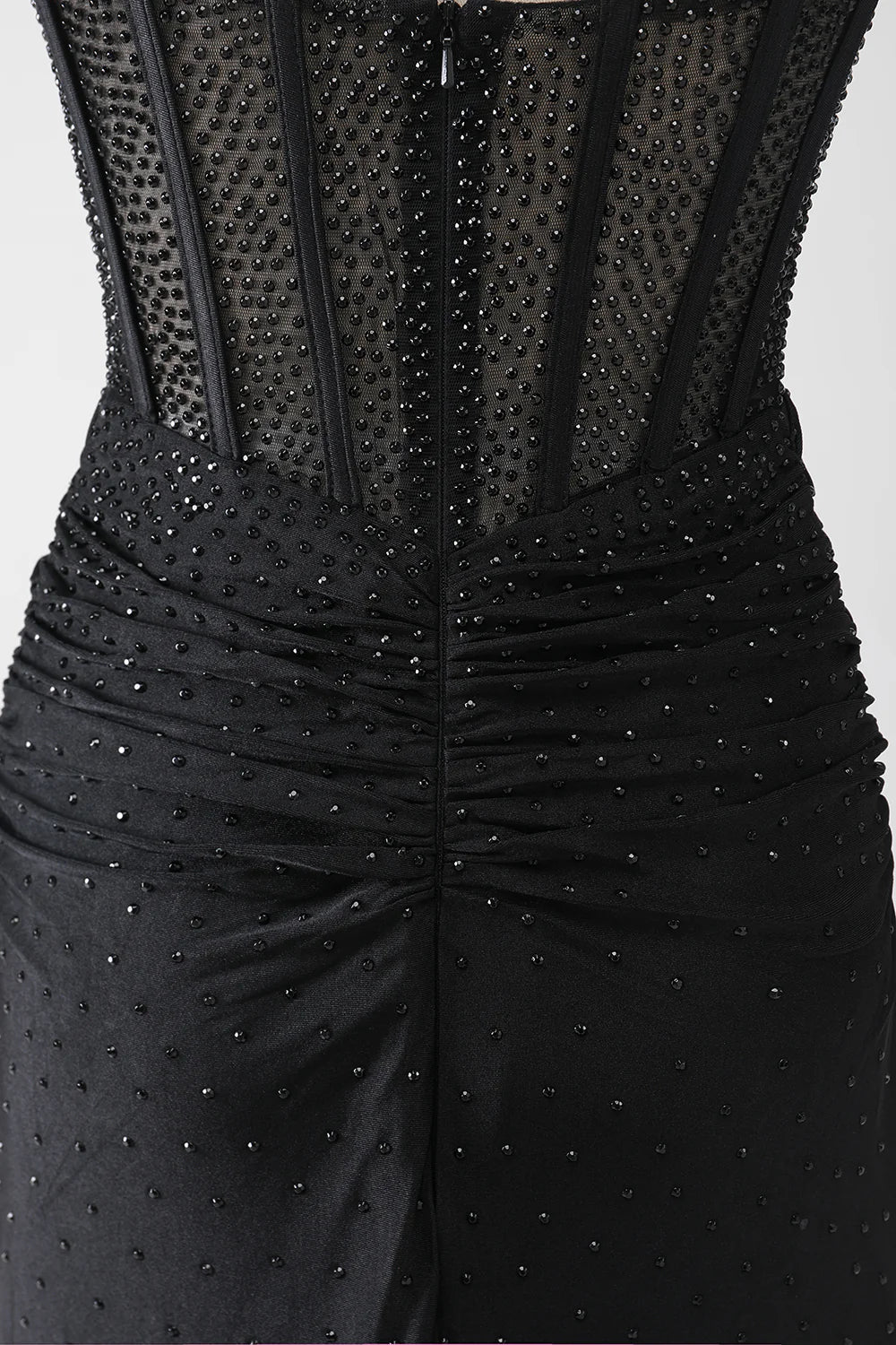 omberprom Mermaid Evening Dress Spaghetti Straps Pleated Long Black Prom Dress with Beading