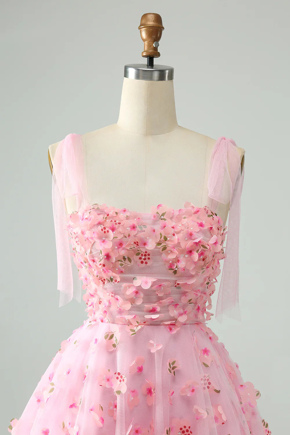 omberprom A Line Pearls Corset with Appliques Flower Short Homecoming Dress Cute Pink