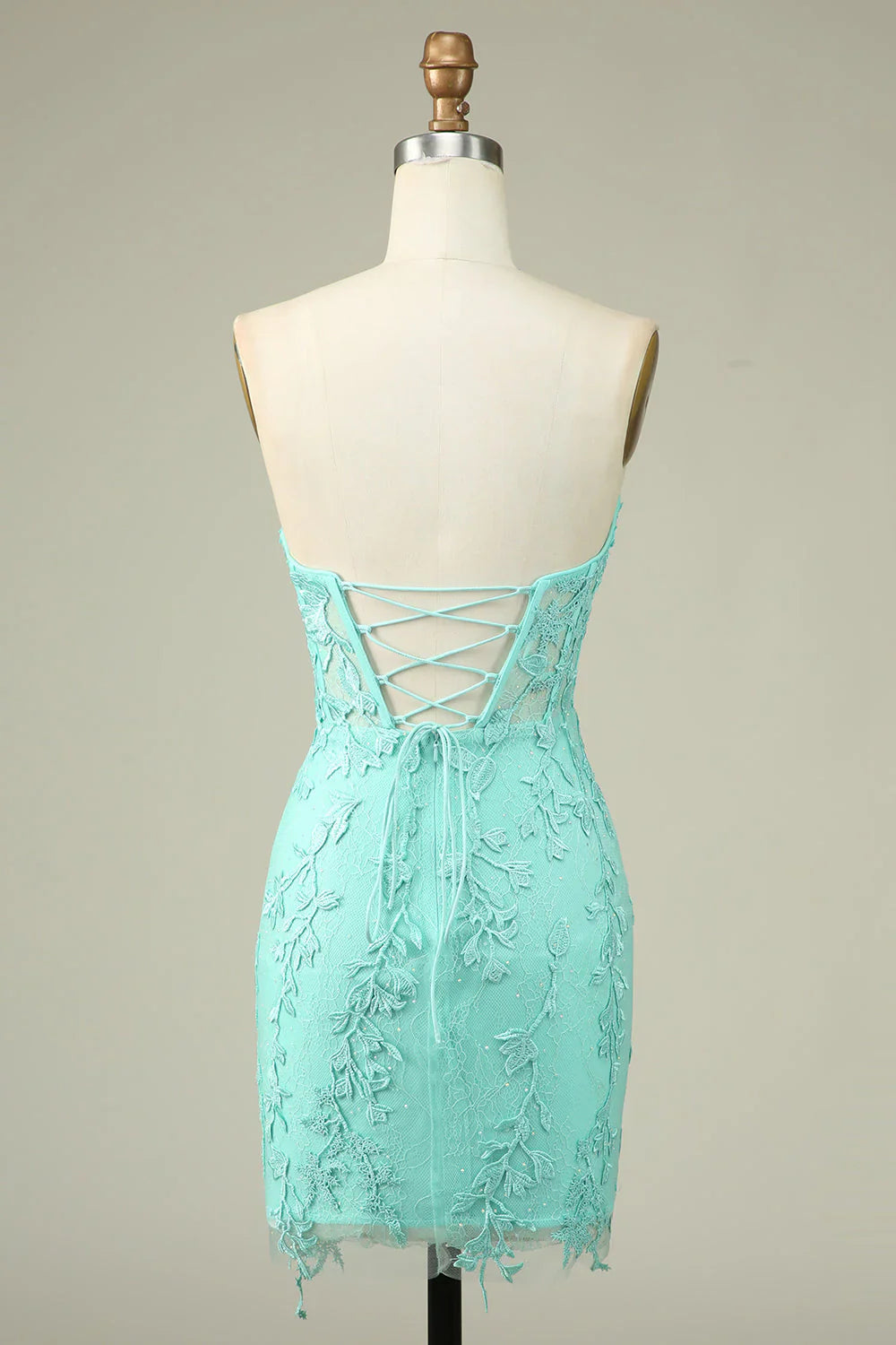 omberprom Short Homecoming Dress Bodycon Light Green Sweetheart Corset with Appliques