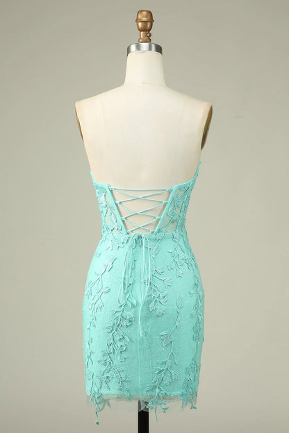 omberprom Short Homecoming Dress Bodycon Light Green Sweetheart Corset with Appliques