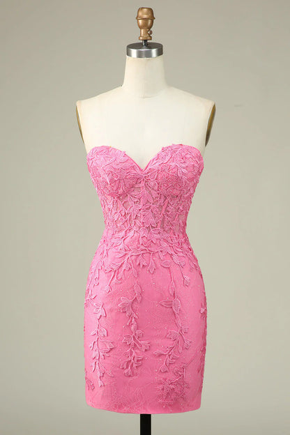 omberprom Short Homecoming Dress Bodycon Light Green Sweetheart Corset with Appliques