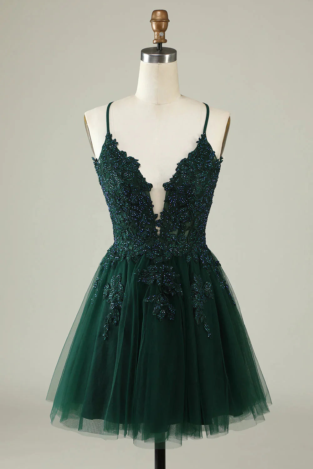 omberprom A Line Homecoming Dress Blush Spaghetti Straps Short with Appliques