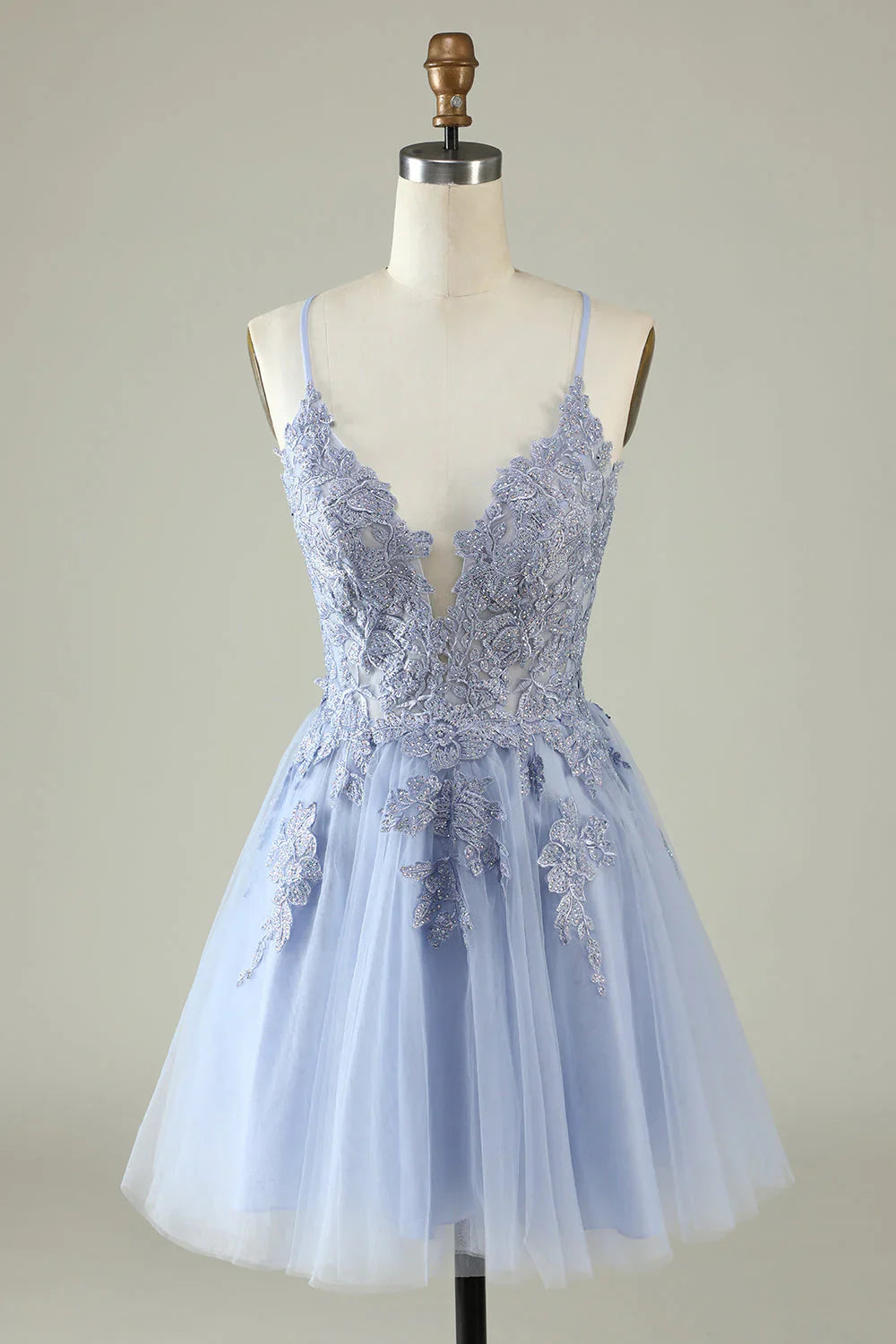 omberprom A Line Homecoming Dress Blush Spaghetti Straps Short with Appliques