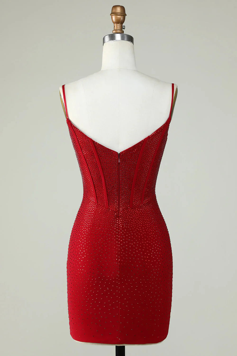 omberprom Sheath Spaghetti Straps Red Homecoming Dress with Beading Graduation Dresses
