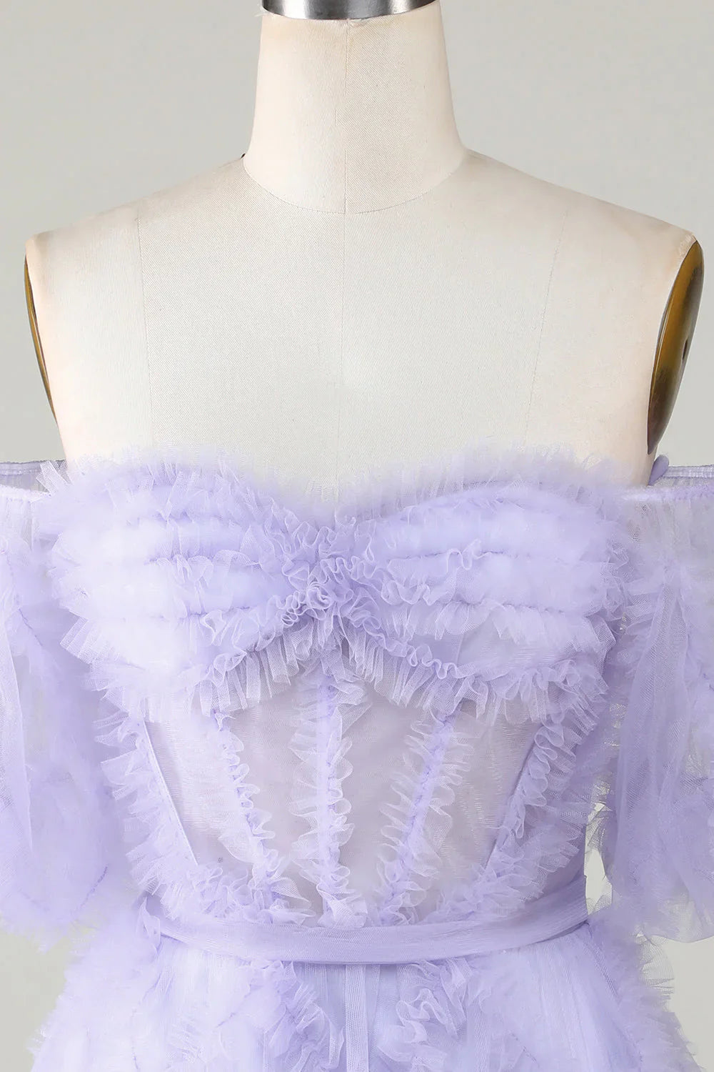 omberprom Homecoming Dress Purple Stylish A Line Off the Shoulder Tulle Corset Evening Dress