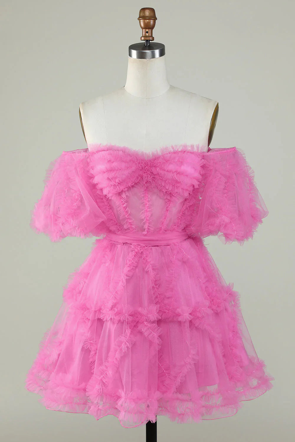omberprom Homecoming Dress Purple Stylish A Line Off the Shoulder Tulle Corset Evening Dress