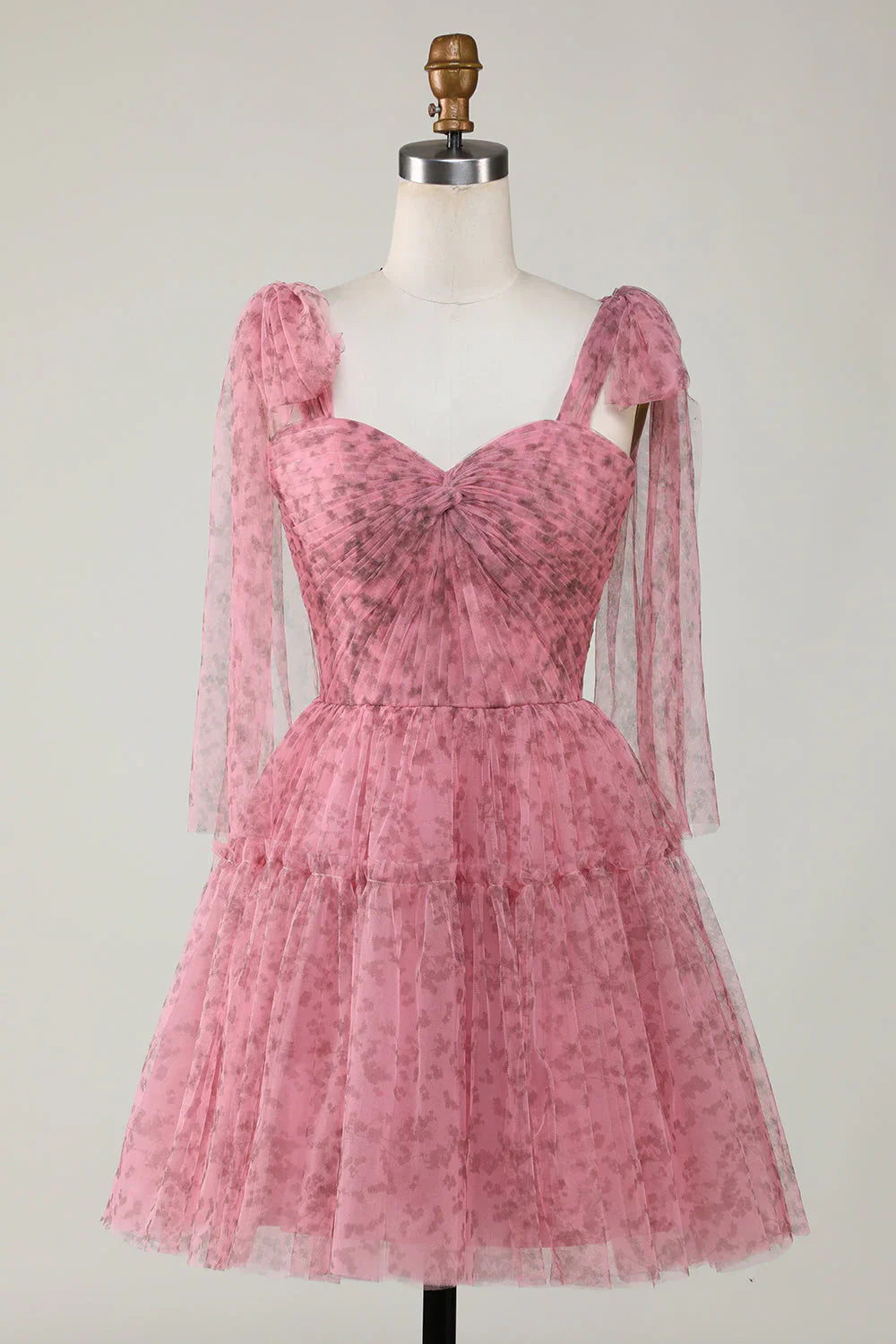 omberprom Blush A-Line Evening Dress PrintedShort Tulle Homecoming Dress