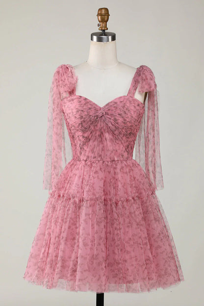 omberprom Blush A-Line Evening Dress PrintedShort Tulle Homecoming Dress