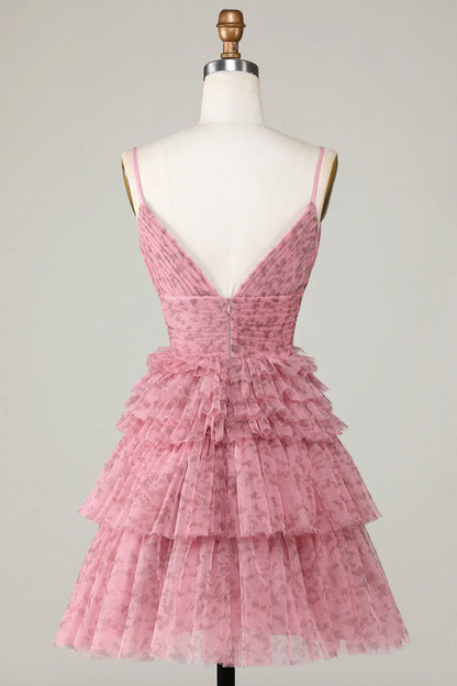 omberprom Short Homecoming Dress Cute A Line Spaghetti Straps Evening Dress with Ruffles
