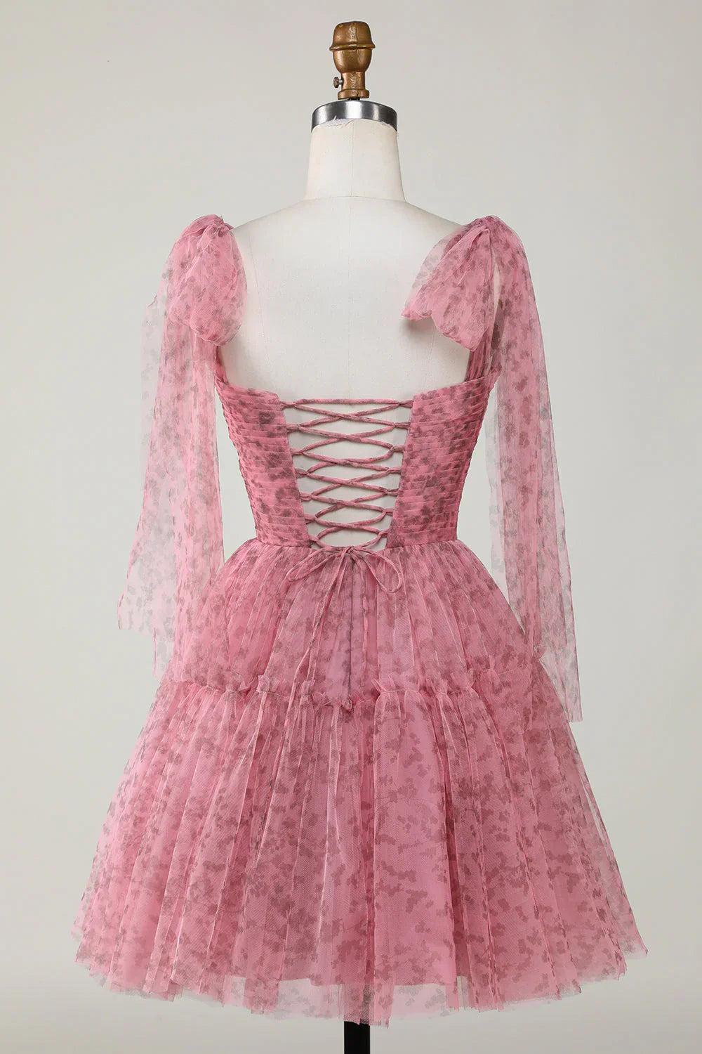 omberprom Blush A-Line Evening Dress PrintedShort Tulle Homecoming Dress