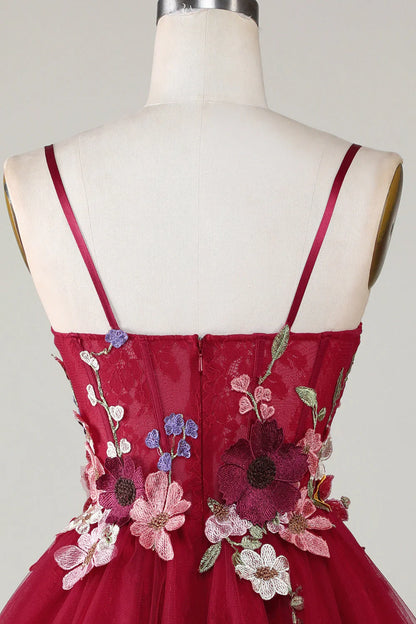 omberprom Lovely Short Homecoming Dress Gorgeous A Line Spaghetti Straps Back To School Dress with 3D Flowers