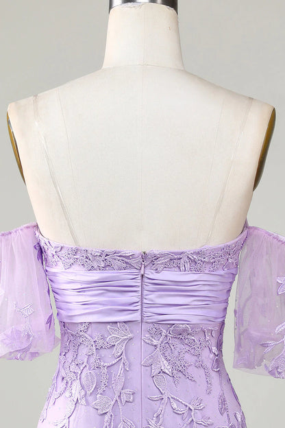 omberprom Lovely Short Homecoming Dress Purple Bodycon Sweetheart with Bowknot Graduation Dresses