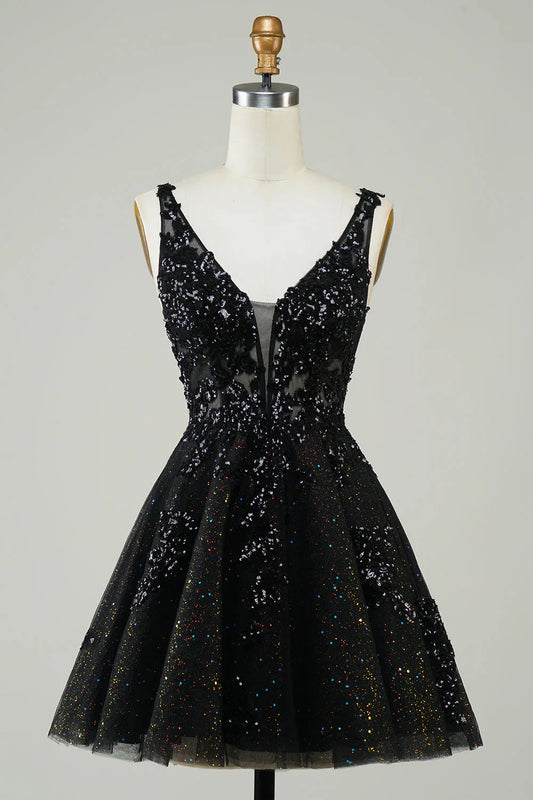omberprom A Line Short Homecoming Dress V Neck Graduation Dresses Prom Dress