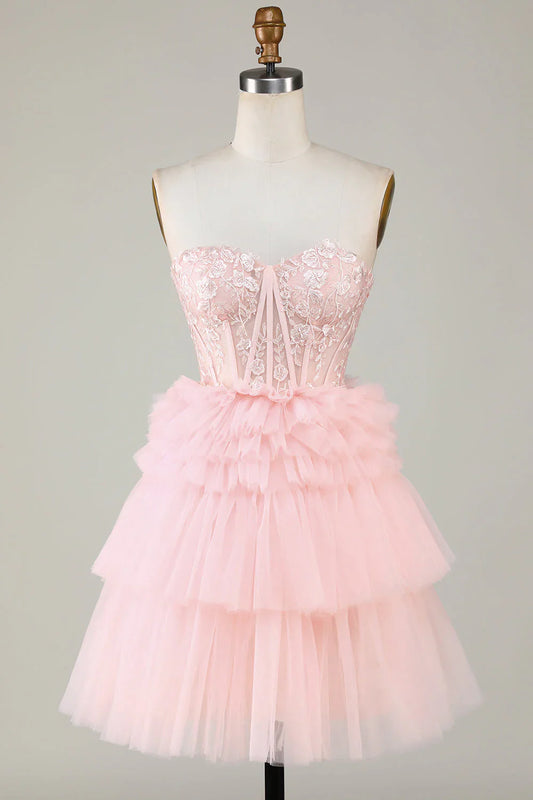 omberprom Lovely A Line Strapless Homecoming Dress Sweetheart Graduation Dress Short Prom Dress
