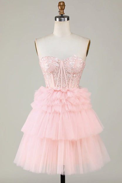 omberprom Lovely A Line Strapless Homecoming Dress Sweetheart Graduation Dress Short Prom Dress