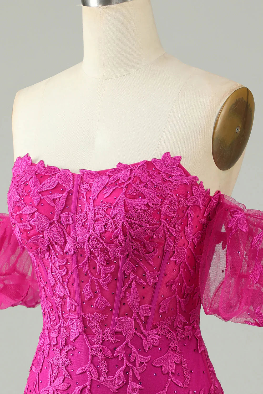 omberprom Homecoming Dress Fuchsia Sheath Off the Shoulder Graduation Dresses With Appliques