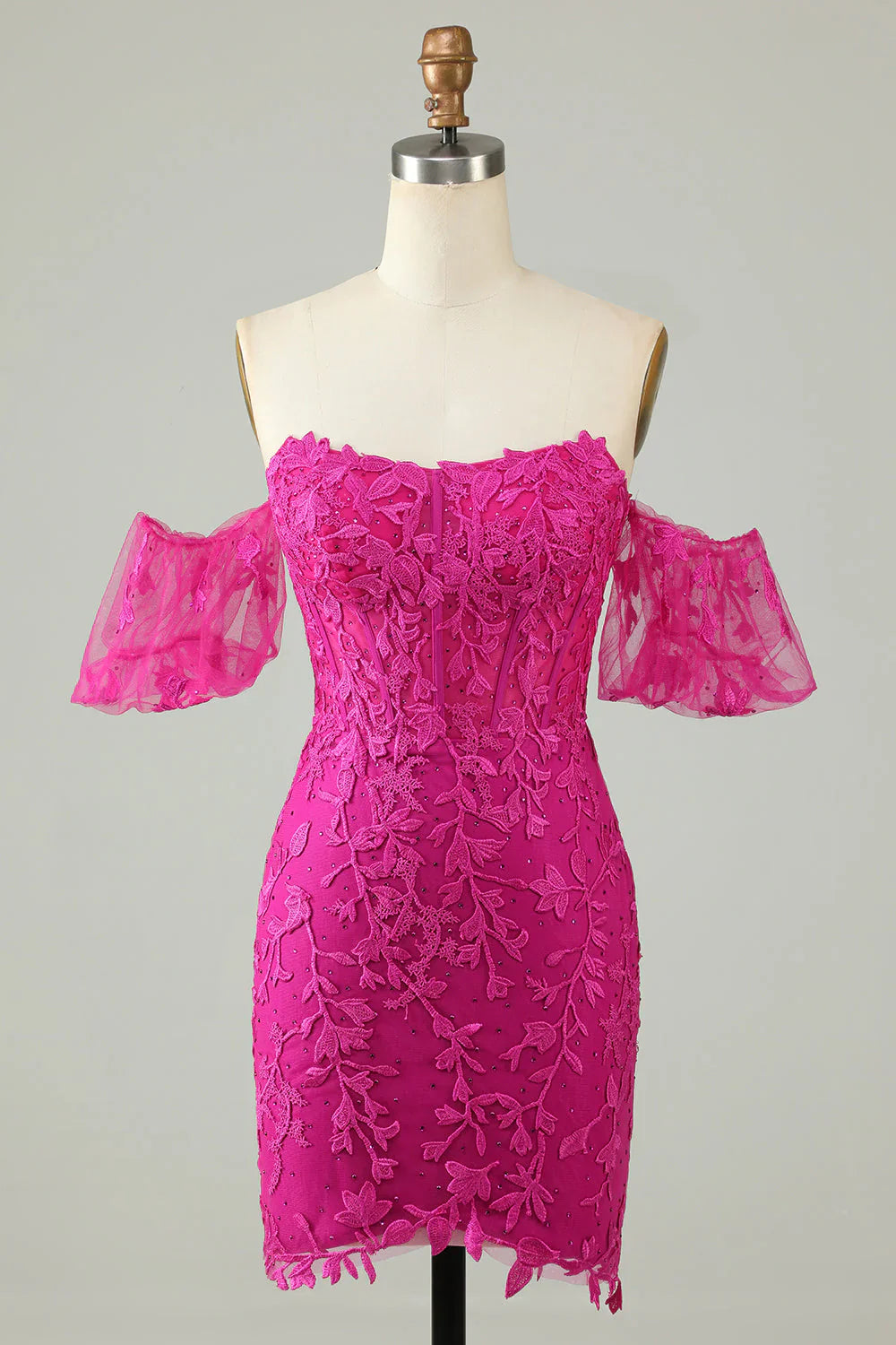 omberprom Homecoming Dress Fuchsia Sheath Off the Shoulder Graduation Dresses With Appliques