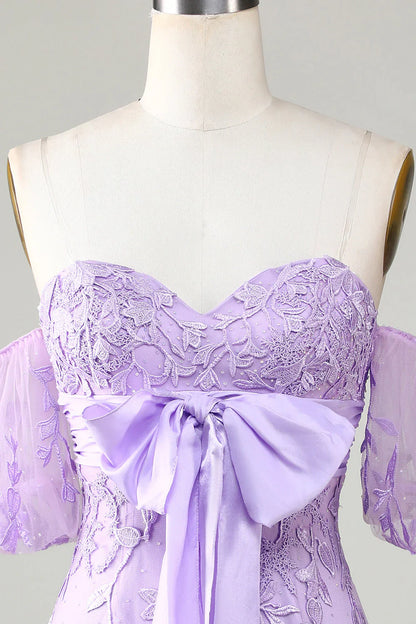 omberprom Lovely Short Homecoming Dress Purple Bodycon Sweetheart with Bowknot Graduation Dresses
