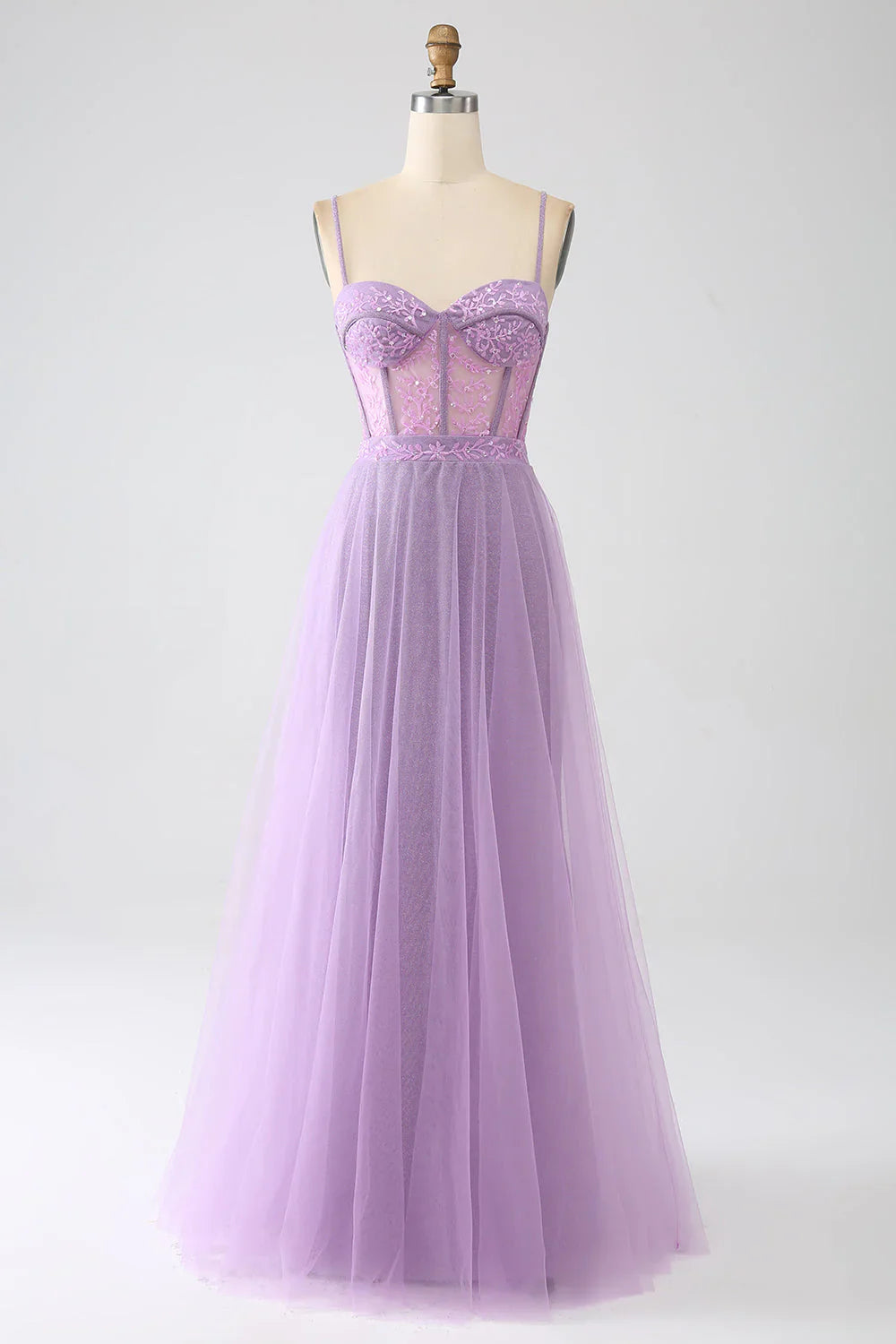 omberprom A-Line Lilac Evening Dress Spaghetti Straps Long Corset Prom Dress