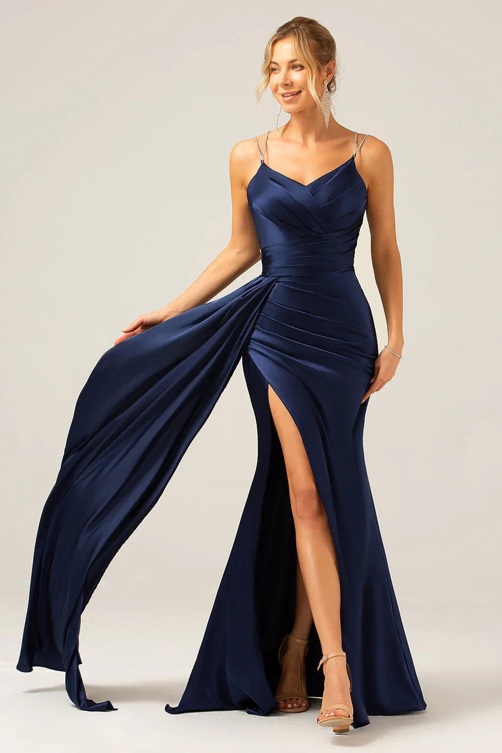 omberprom Burgundy Mermaid Prom Dresses Spaghetti Straps Pleated Sequin Maxi Dress With Slit