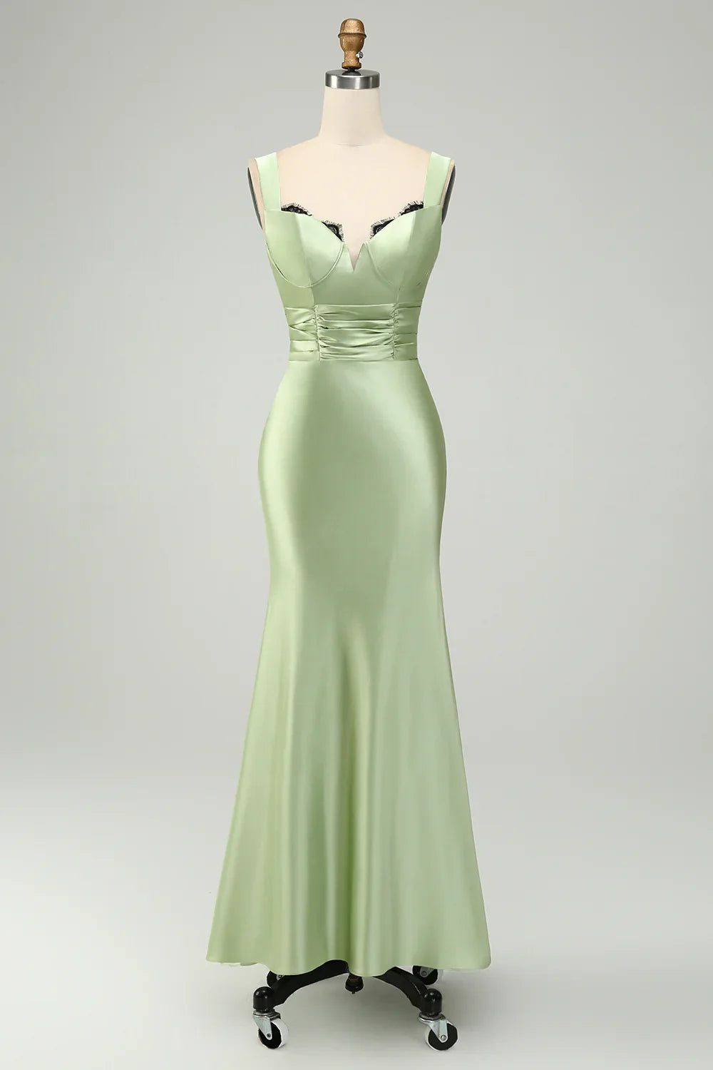 omberprom Elegant Mermaid Prom Dresses Asymmetrical Satin Bridesmaid Dress Green