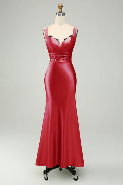 omberprom Elegant Mermaid Prom Dresses Asymmetrical Satin Bridesmaid Dress Green