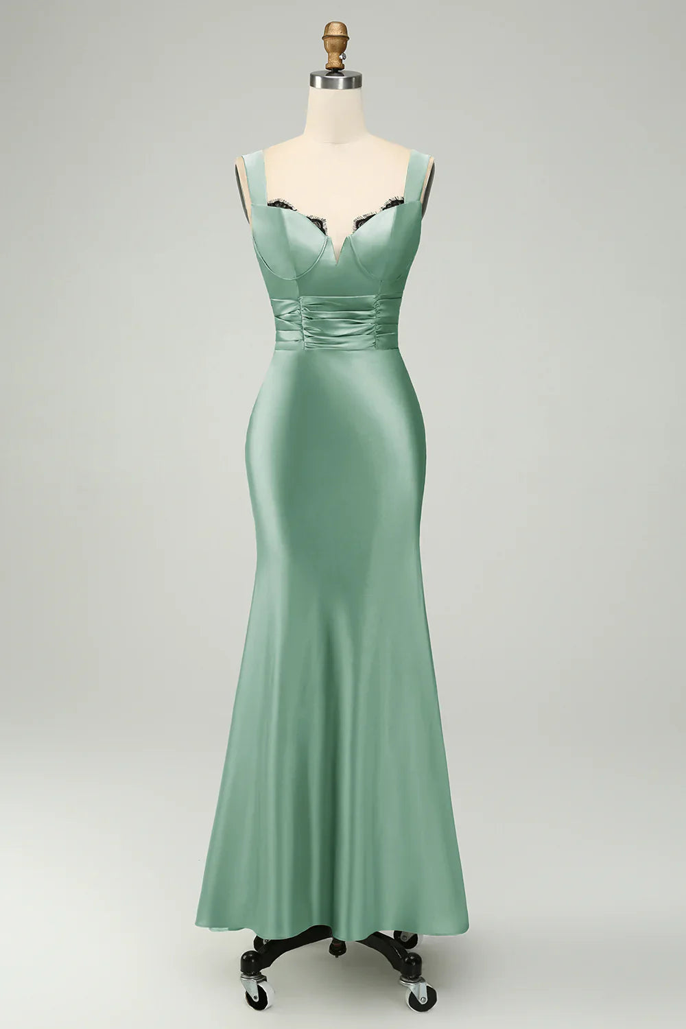omberprom Elegant Mermaid Prom Dresses Asymmetrical Satin Bridesmaid Dress Green