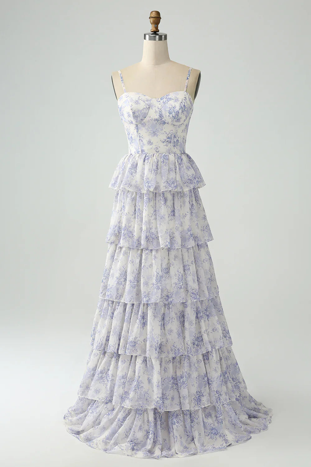 omberprom Purple Flower A Line Prom Dresses Spaghetti Straps Tiered Corset Maxi Dress