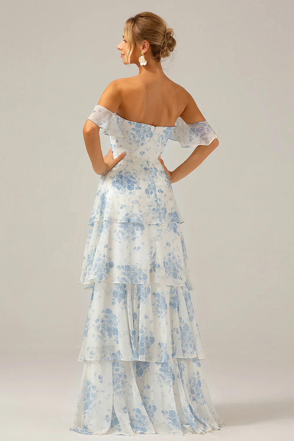 omberprom A-Line Prom Dresses Spaghetti Straps Backless Print Maxi Dress Blue Flower