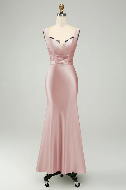 omberprom Elegant Mermaid Prom Dresses Asymmetrical Satin Bridesmaid Dress Green