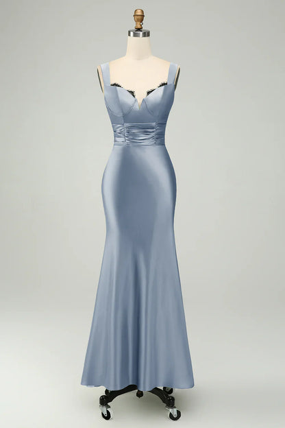 omberprom Elegant Mermaid Prom Dresses Asymmetrical Satin Bridesmaid Dress Green