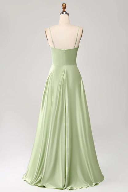 omberprom A-Line Prom Dresses Cowl Neck Spaghetti Straps Maxi Dress With Sequins Green