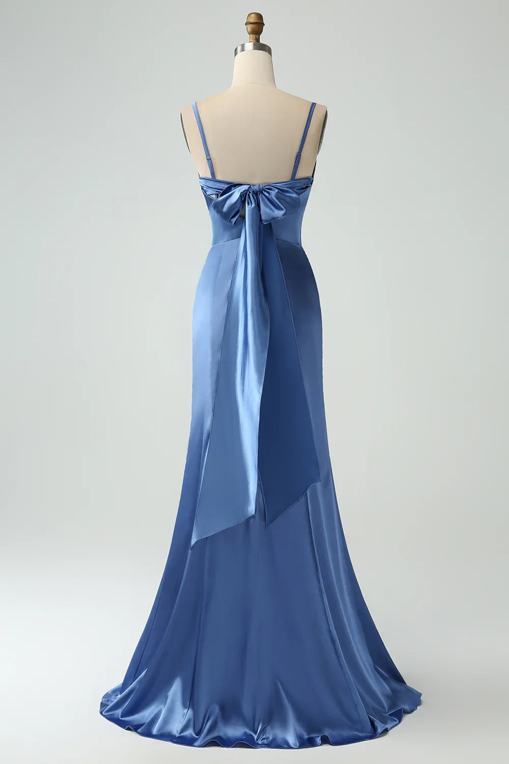 omberprom Mermaid Prom Dresses Spaghetti Straps Lace-up Back Bridesmaid Dress Grey Blue With Slit