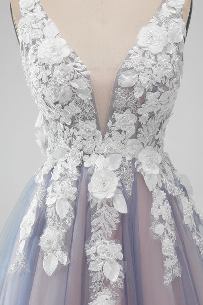 omberprom Short Homecoming Dress A Line Spaghetti Straps Flowers Graduation Dresses with Pearl Grey Pink