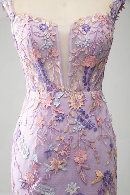 Liymcdress Mermaid Evening Dress Square Neck Split Front Prom Dress With Appliques Mauve