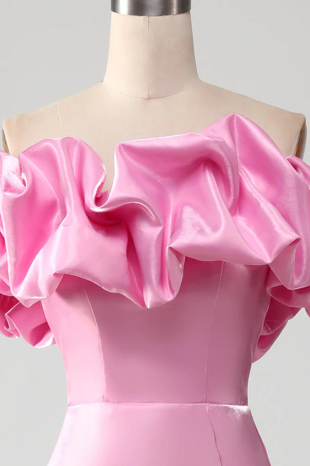 omberprom Mermaid Evening Dress Strapless Meringue Ruffles Prom Dress With Slit Pink