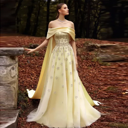 Gorgeous Sparkling Sequin Embroidery Off-the-shoulder A-Line Long Prom Dress Evening Dress TP4558