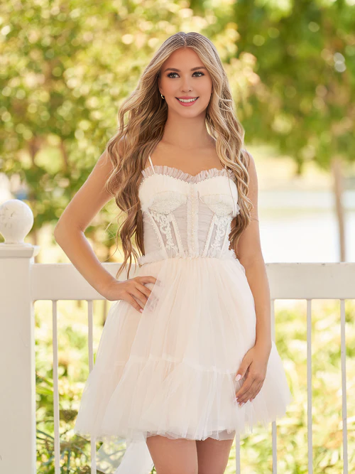 omberprom Elegant Homecoming Dresses Spaghetti Straps Tulle Lace Appliques Short Prom Dresses With Bow