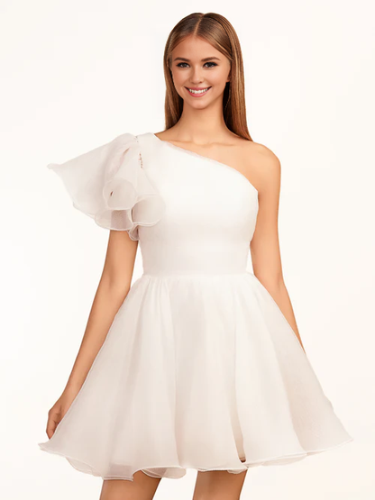 omberprom A-line Graduation Dresses One Shoulder Organza Ruffled Homecoming Dress