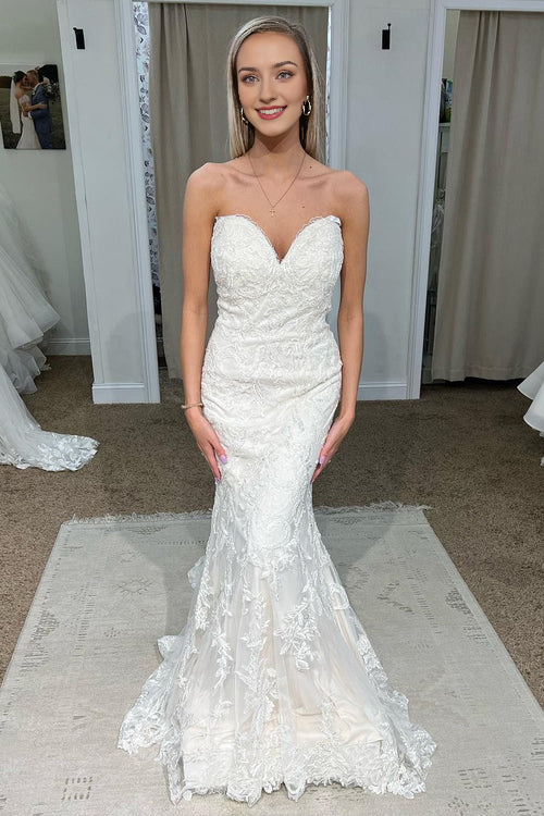 omberprom Elegant Sweetheart Mermaid Long Lace Wedding Dress