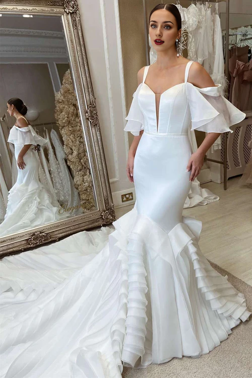 omberprom Elegant Spaghetti Straps Mermaid Sweetheart Long Wedding Dress