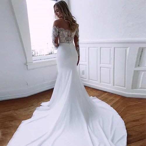 omberprom Elegant Mermaid Lace Long Sleeves Wedding Dresses With Appliques