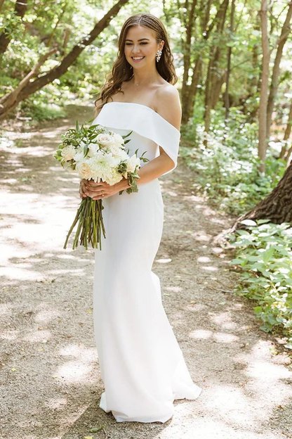 omberprom Elegant Mermaid Off-the-Shoulder Chiffon Long Wedding Dress