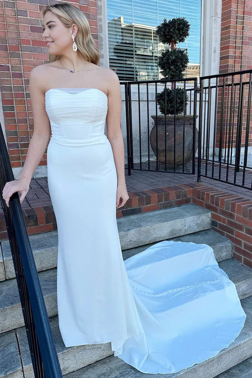omberprom Elegant Strapless Mermaid Long Wedding Dress Simple Bridal Gown