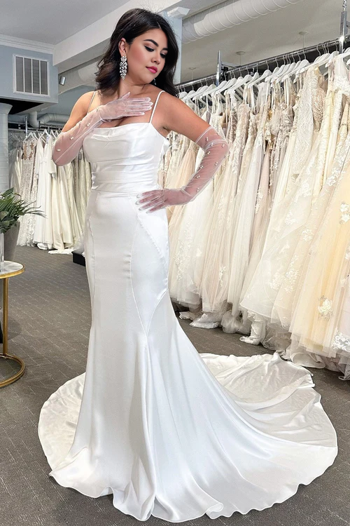 omberprom Elegant Cowl Neck Covered Button Back Mermaid Long Wedding Dress