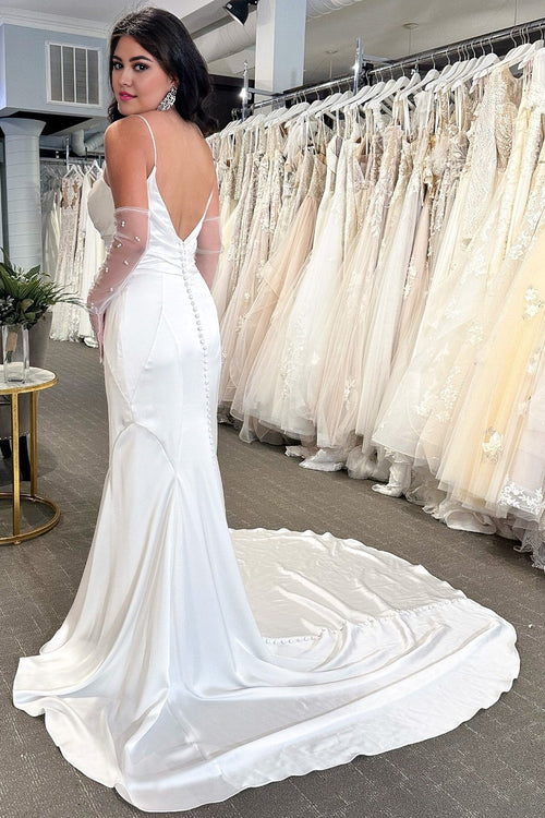 omberprom Elegant Cowl Neck Covered Button Back Mermaid Long Wedding Dress