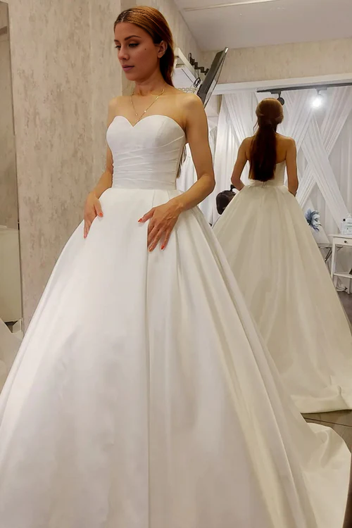 omberprom Elegant Satin Sweetheart A-Line Sleeveless Wedding Dress