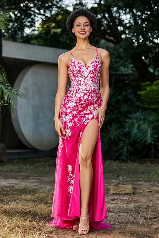 omberprom Elegant Mermaid Prom Dresses Sweep Train Dress Evening Dress Applique