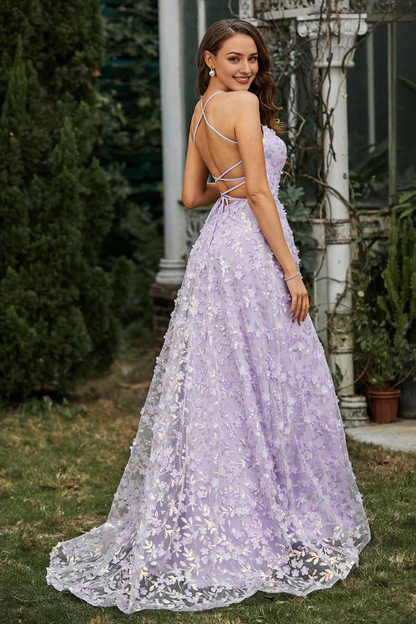 omberprom Elegant Prom Dresses Square Flowers Sweep Train Dress With Slit
